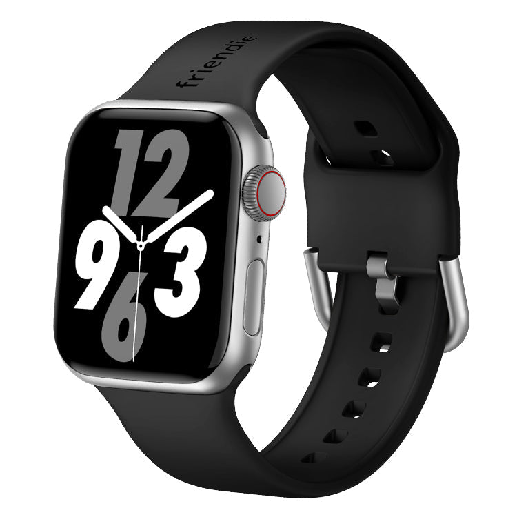 Silicone Band in Black with Silver Modern Buckle - The Byron Large - Compatible with Apple Watch Size 42mm to 45mm-0
