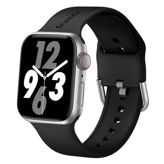 Silicone Band in Black with Silver Modern Buckle - The Byron Large - Compatible with Apple Watch Size 42mm to 45mm-0
